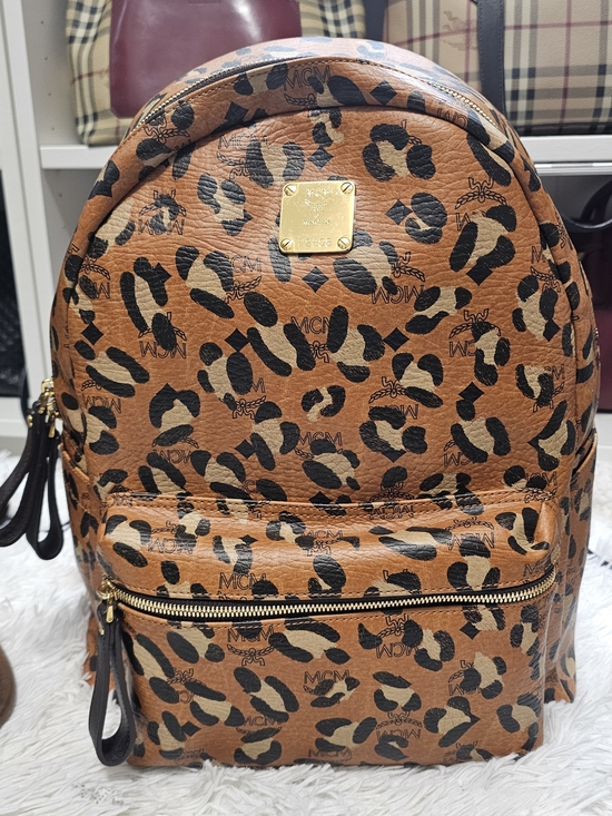 MCM Handbags - MCM Leopard-Print Visetos Backpack in Cognac and Black